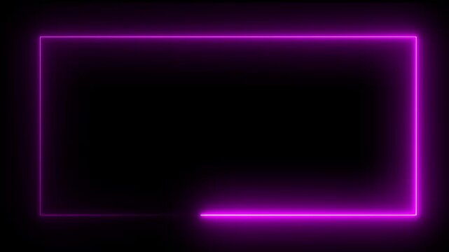 A rectangular frame illuminated by two distinct neon colors, neon square frame overlay line animation. Neon sign. 
Glowing purple neon rectangular frame border with a light trail effect