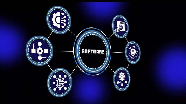 Software concept with digital systems, data processing workflows, cloud integration, connected platforms and modern technology visualization design.