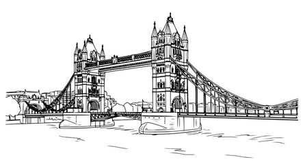 Obraz premium Tower bridge london sketch detailed black and white line art illustration for travel and architectural designs