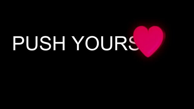 &ldquo;PUSH YOURSELF DAILY&rdquo; bold white typography animation on black background, smooth cinematic motion, clean minimal motivational style, modern high contrast aesthetic, sharp text, subtle red glow, 8K.