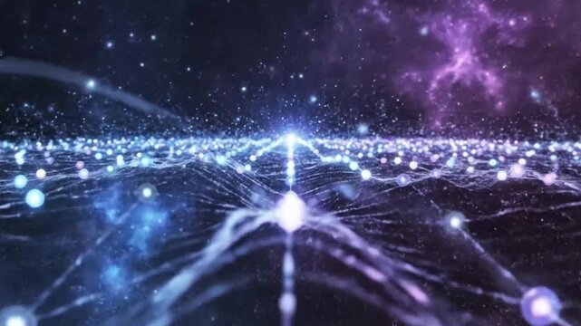 Cosmic network of glowing particles for creative digital media and visual arts