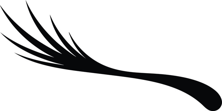 Elegant black eyelash vector illustration, a single stylized lash for beauty and cosmetic branding, graphic design element for makeup products and services