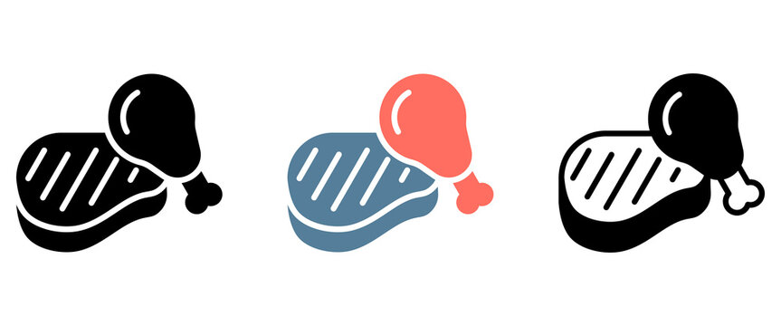 Meat Icon Collection Set  Glyph & Mixed Style  