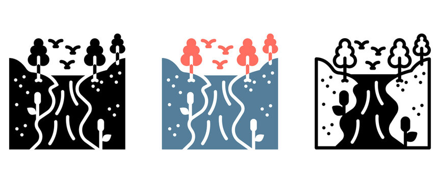 Creek Icon Collection Set  Glyph & Mixed Style  
