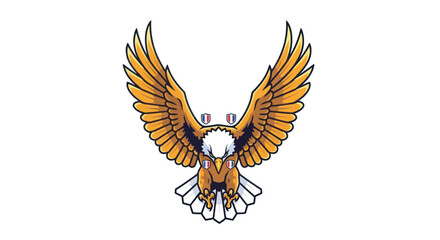 Obraz premium Majestic bald eagle with outstretched wings, symbolizing freedom and power, against a white background.