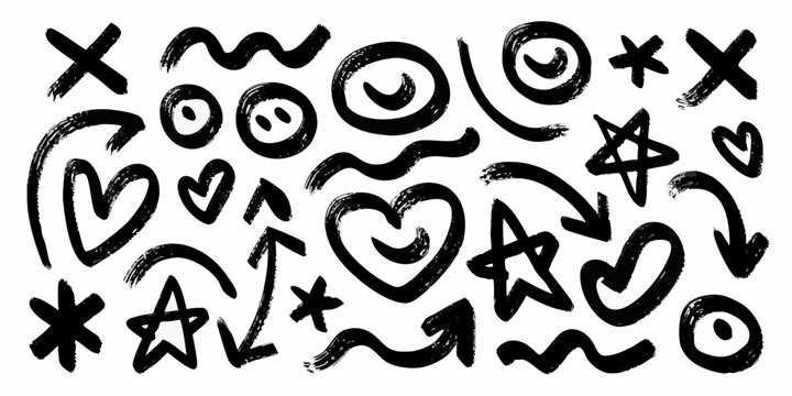 chaotic hand drawn doodle set in black ink on a white background high quality professional