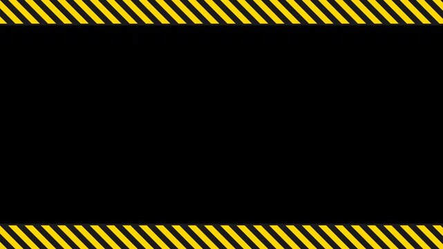 Industrial Hazard Stripes Alpha Overlay - Moving Safety Yellow and Black Caution Lines, Seamless Loop Transparent Warning Frame