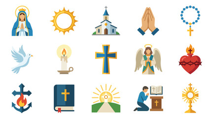 Naklejka premium Collection of Christian religious symbols and icons representing faith, prayer, and spirituality.