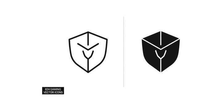 Modern shield icon with arrow pointing down in black and white vector style