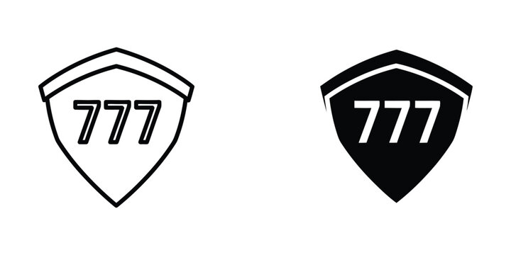 Black and white 777 shield logo design with bold numbers