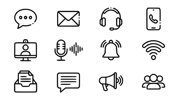 Editable stroke communication icons for UI kits website interfaces and mobile applications
