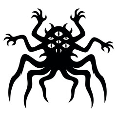 Multi-Eyed Demon Spider Silhouette Vector – Creepy Monster Black Shadow Halloween Design.eps © MahfuzurRahman