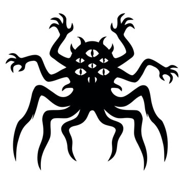 Multi-Eyed Demon Spider Silhouette Vector &ndash; Creepy Monster Black Shadow Halloween Design.eps