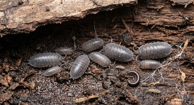 Community of terrestrial isopods and millipede on decaying wood