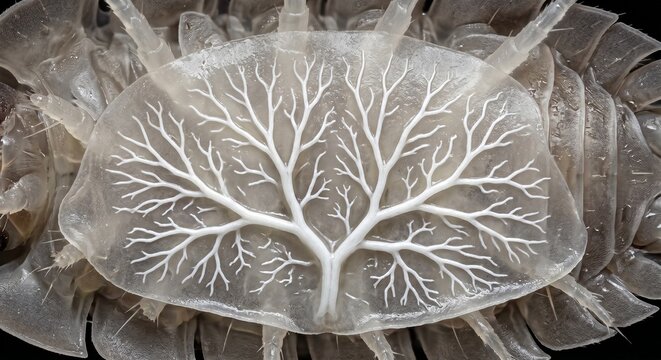 Microscopic view of sowbug pleopodal lungs and respiratory tree structure 