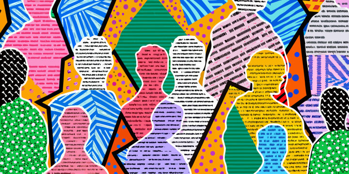 abstract geometric pattern with overlapping shapes and vibrant multicolored design on a dark background