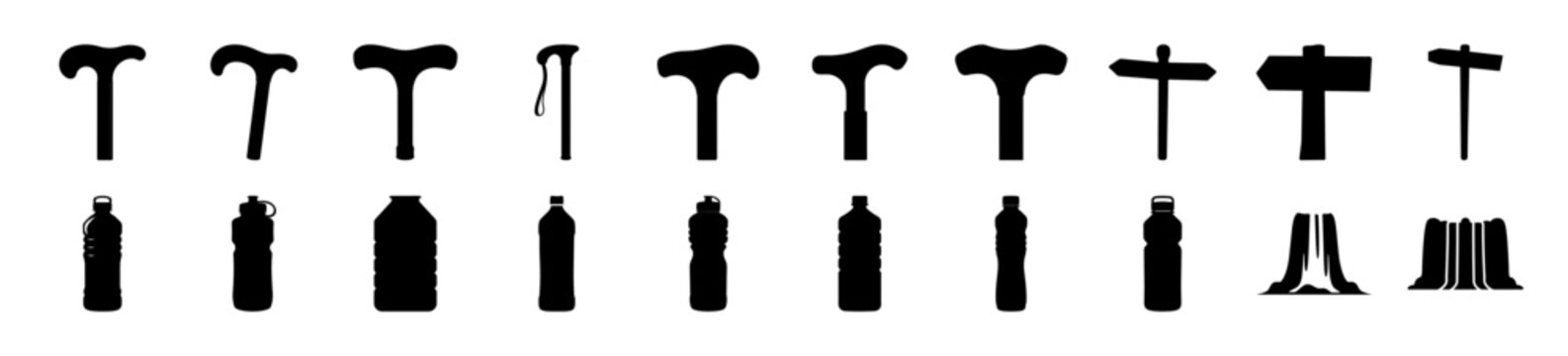 Ancient egyptian hieroglyphic symbols collection- Minimalist black and white vector icons of ancient Egyptian hieroglyphs showing various symbols, tools, and figures for educational or decorative use.