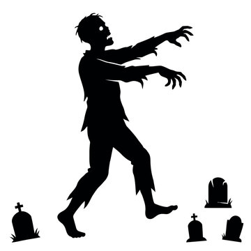 Horror gravyeard and dead man walking silhuette black and white background design.eps