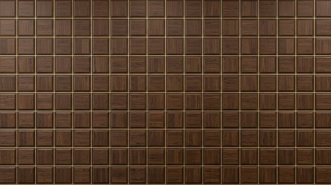 Dark walnut wood panel texture with geometric brass trim