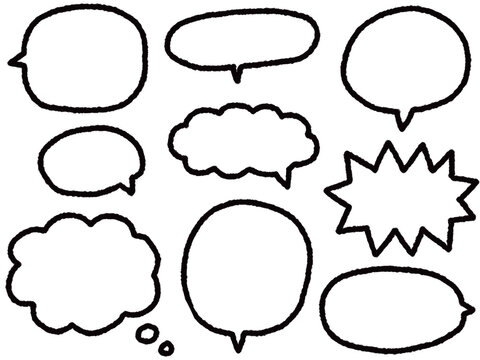 もこもこしたゆるい手書きの吹き出しセット 白抜きのシンプルなフレーム