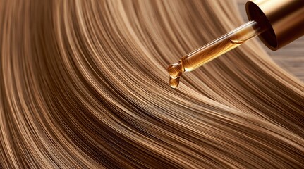 Obraz premium Dropper applying essential oil on smooth light brown hair strands