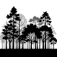 Fototapeta premium Silhouette forest trees landscape illustration on white background