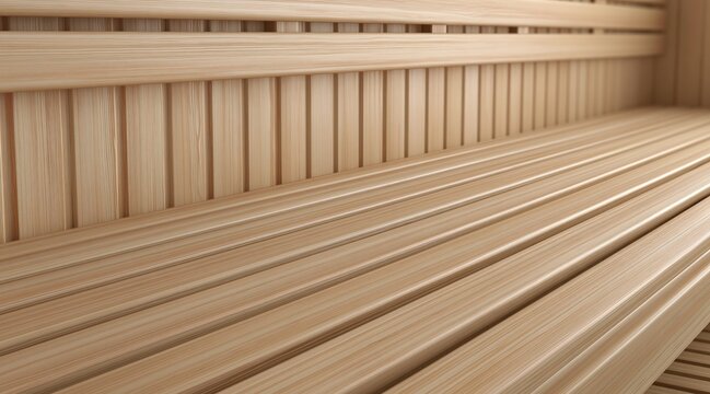 Close up of wooden planks in sauna interior