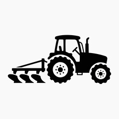 Obraz premium Agricultural Plow Tractor Side View Black Silhouette Vector Design