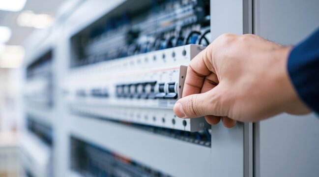 Hand operating switch in industrial electrical distribution board