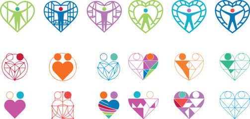 Fototapeta premium colorful geometric heart shapes with people icons various designs