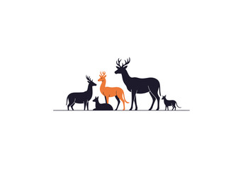 Fototapeta premium Deer Family Silhouette Isolated on White Background