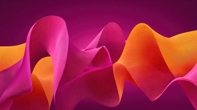 Vibrant undulating ribbons flow across a deep magenta background creating an abstract fluid visual