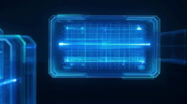 Blue glowing futuristic server blocks in dark space