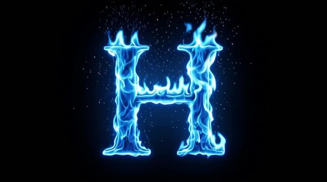 Glowing Blue Flame Letter H Symbol.