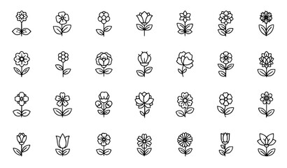 Obraz premium Flower icons vector thin line editable stroke floral illustration set