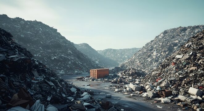 Massive landfill with shipping container environmental pollution and waste management