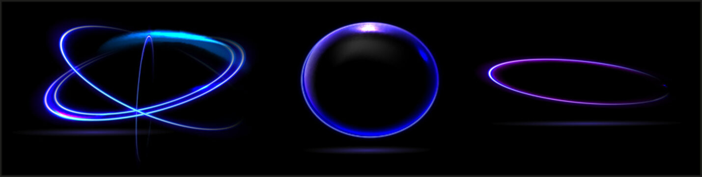 Neon swirl. Curve blue line light effect. Abstract ring background with glowing swirling background. Energy flow tunnel. Blue portal, platform. Magic circle vector.