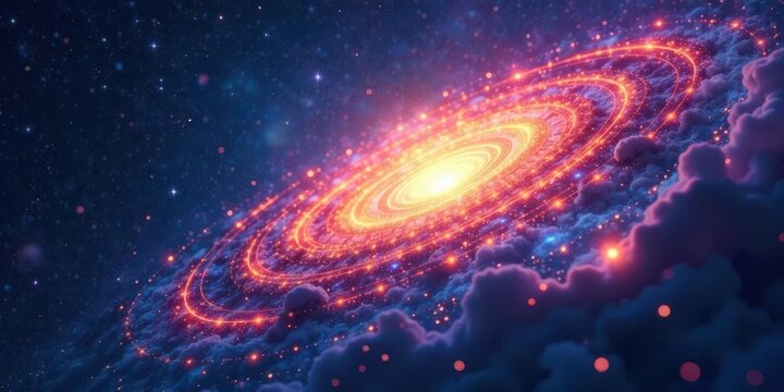Celestial swirls of vibrant nebulae, cosmic dust, and radiant energy illuminate the dark expanse of space, creating a breathtaking display of stellar wonder.