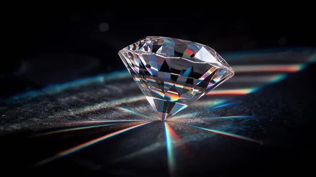 Sparkling Brilliant Cut Diamond Spinning on Black Background