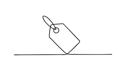 Naklejka premium Continuous line drawing of a price tag on a gray background.
