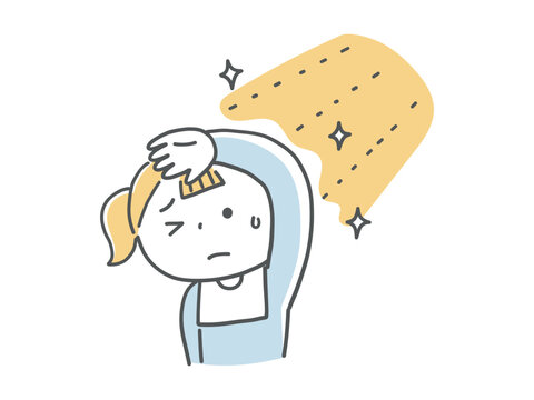 強い光が苦手な女の子の手描きイラスト単色