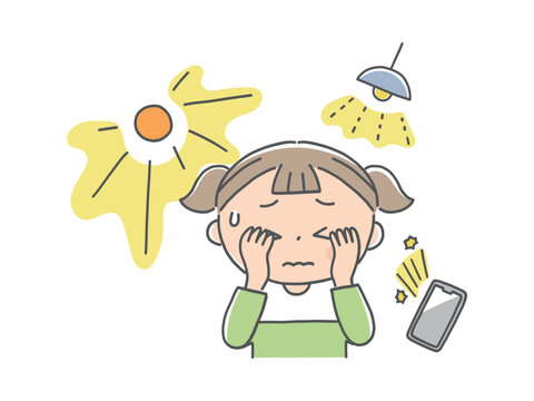 さまざまな光に悩む視覚過敏の子どもイラスト