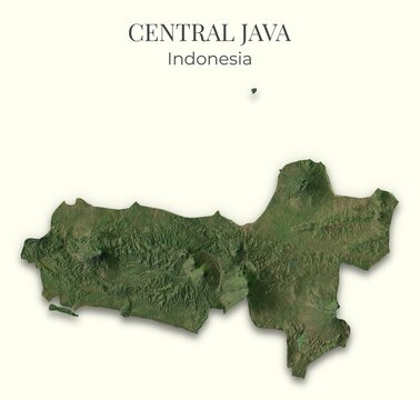 Central Java, Indonesia Relief Map. Hillshaded physical map. Shaded Terrain illustration of Central Java, Indonesia. Elements of this image derrived from NASA imagery and SRTM dataset.