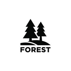 black silhouette of coniferous trees and hill with forest text on white background high quality professional detailed modern elegant stylish © Bar