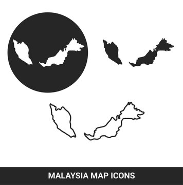 Malaysia Map Vector Icon Set Minimal Silhouette
