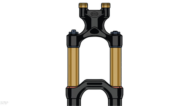 Bicycle front suspension fork with gold shock absorbers and black frame