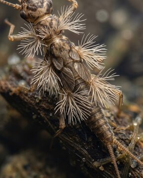 Extreme macro of stonefly nymph showing thoracic tufted gills