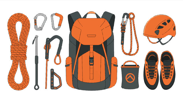 Climbing gear and equipment for rock climbing and hiking adventures