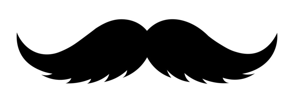 Mustache silhouette icon, beard style mustache symbol, classic black mustache shape symbol