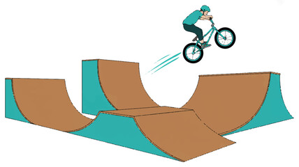 Naklejka premium Teenager riding bicycle on a skate park ramp performing tricks